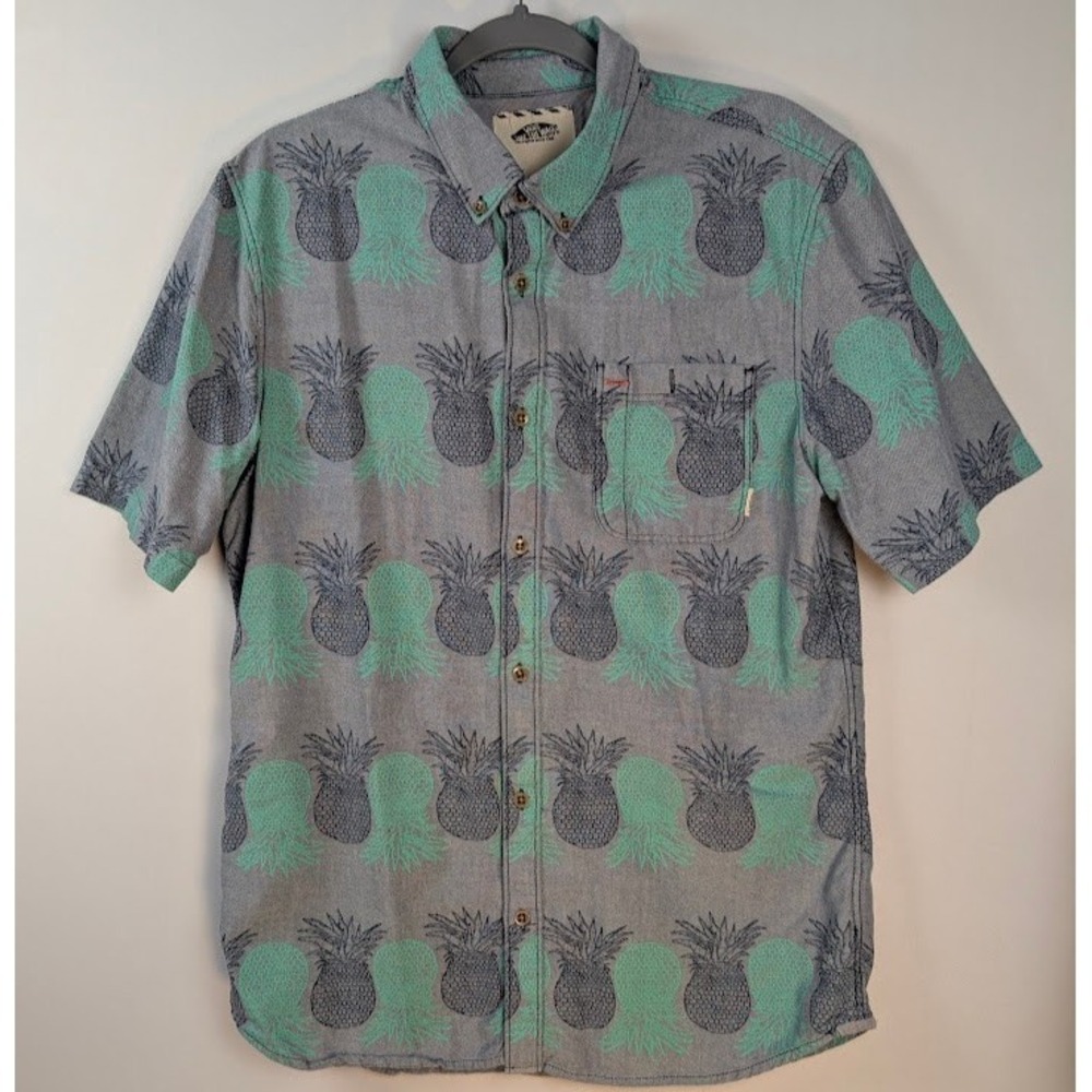 Vans Off The Wall Mens Large Pineapple Print Short Sleeve Button Down Shirt Blue